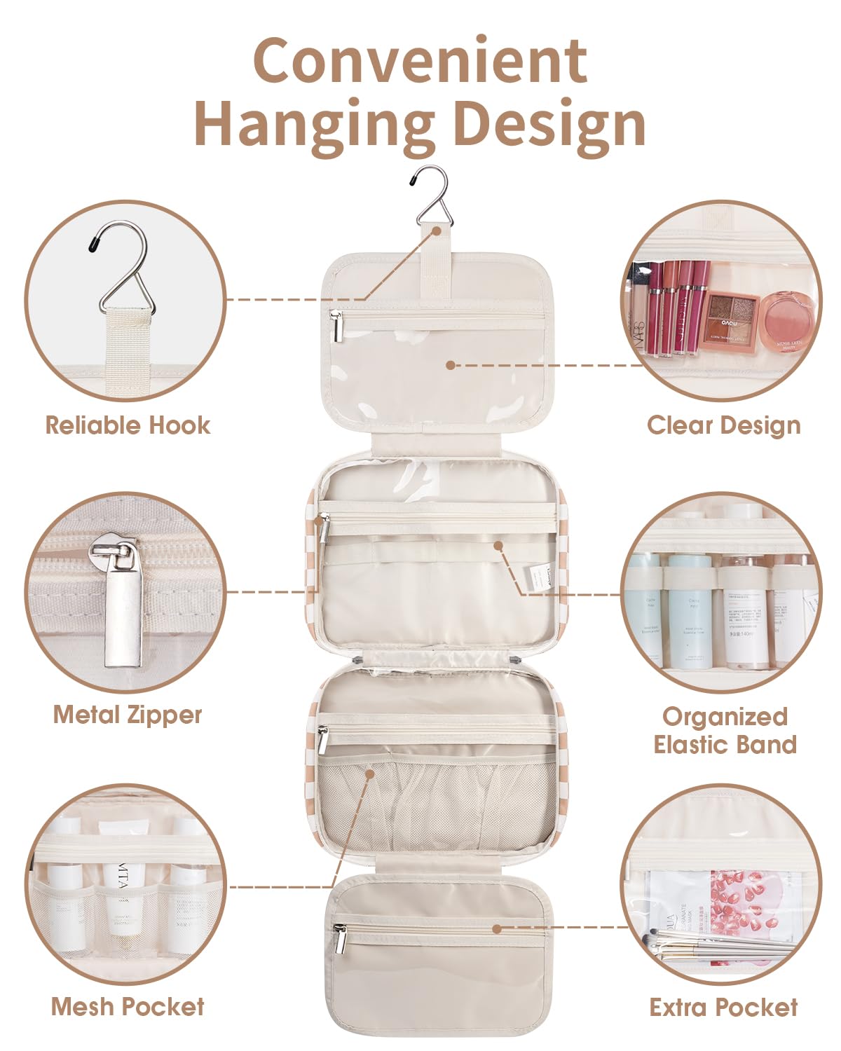 Narwey bolsa interior con compartimentos, organiza productos para un acceso rápido.