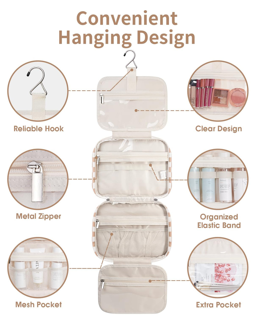 Narwey bolsa interior con compartimentos, organiza productos para un acceso rápido.
