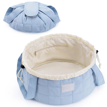 Narwey bolsa maquillaje acolchada barril azul para viaje organizado.
