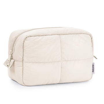 Narwey bolsa de maquillaje acolchada beige para viajes y organización cotidiana