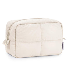 Narwey bolsa de maquillaje acolchada beige para viajes y organización cotidiana