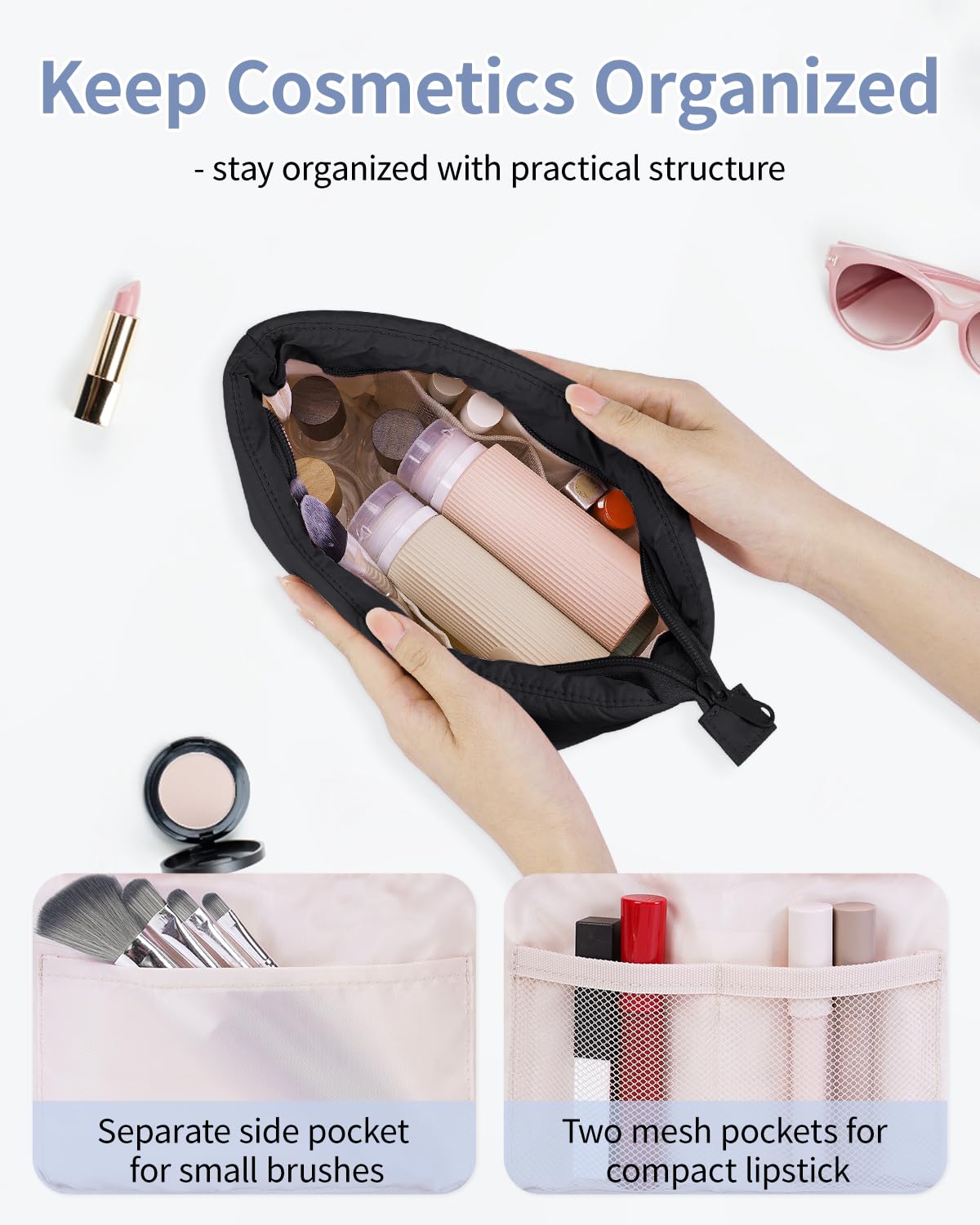 Narwey bolsa de maquillaje con nylon resistente al agua, ideal para viajes.