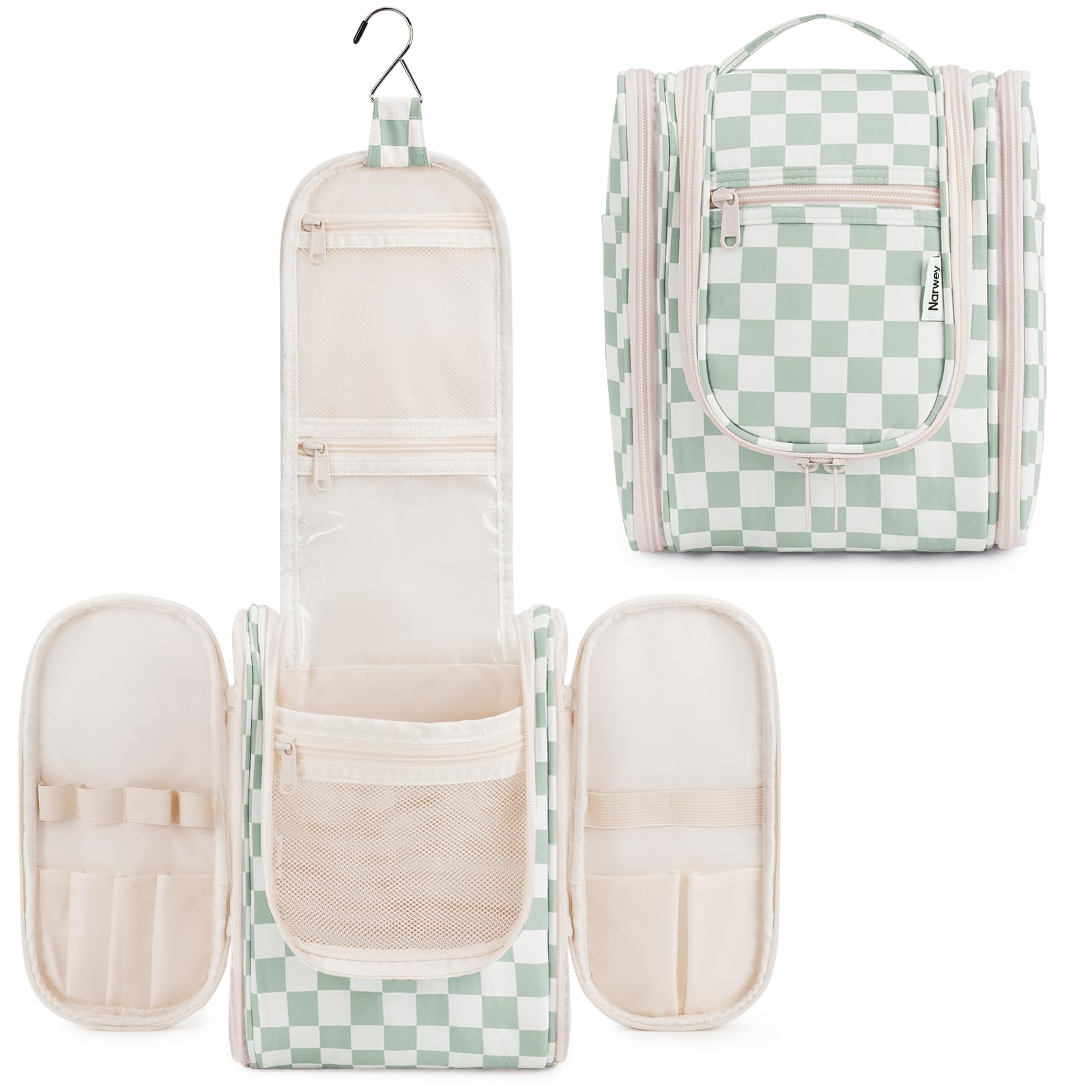 Narwey bolso de aseo viajero con diseño a cuadros menta para acceso rápido