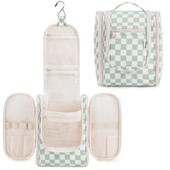 Narwey bolso de aseo viajero con diseño a cuadros menta para acceso rápido