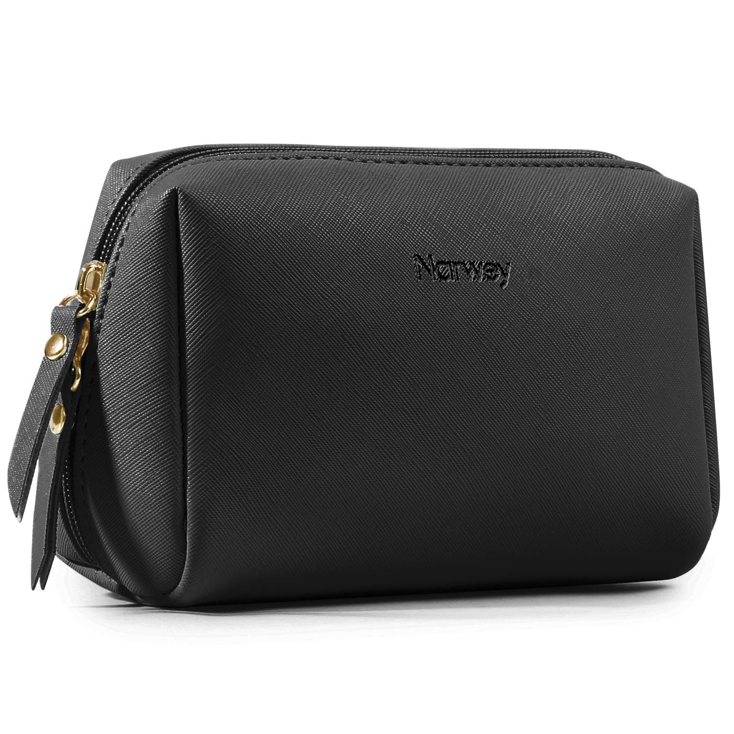 Narwey bolsa de maquillaje en PU negro, suave y elegante para el día a día.