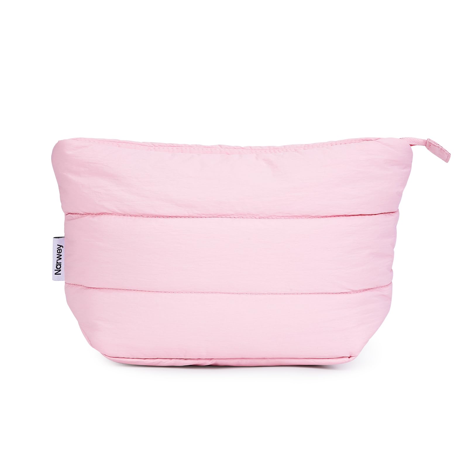 Narwey bolso de maquillaje acolchado rosa, ideal para viaje.