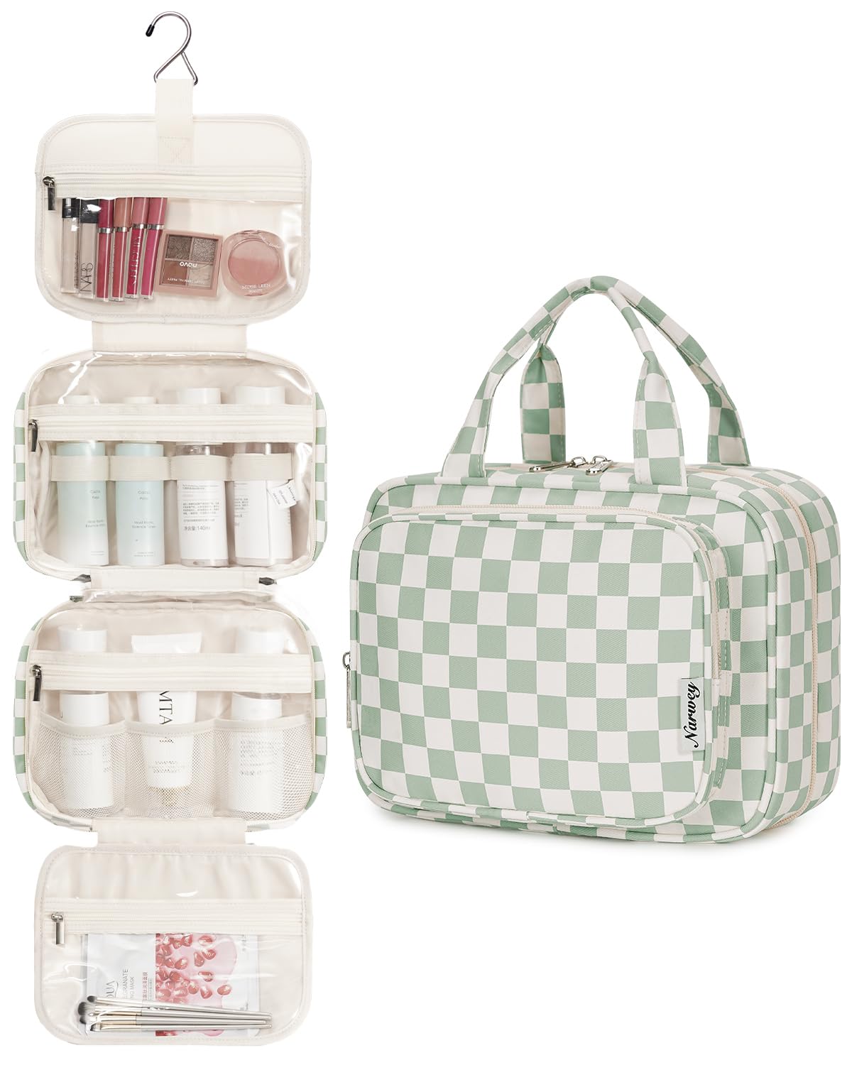 Narwey estuche de viaje con doble compartimento mantiene productos ordenados y a mano.