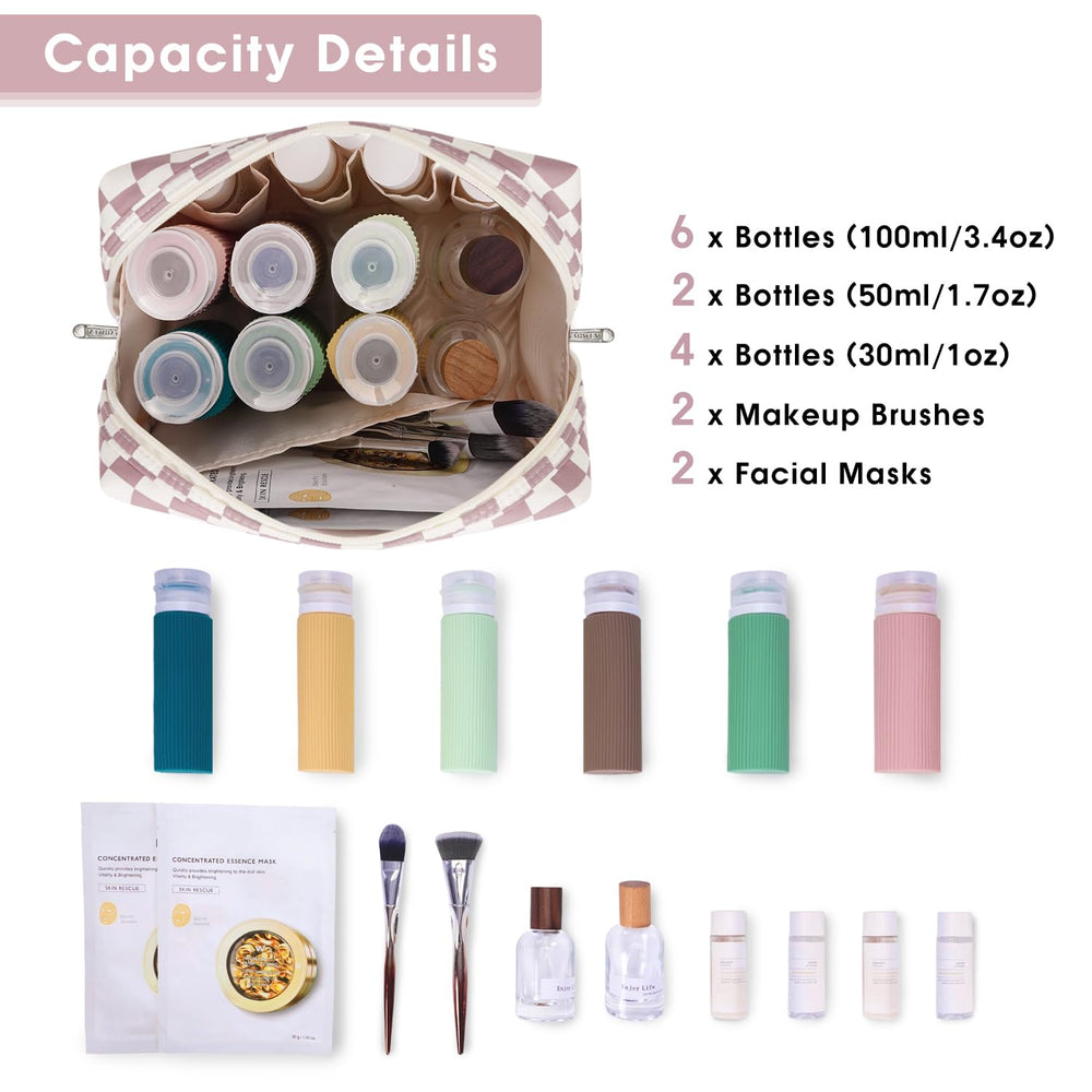 Narwey neceser viaje rosa con compartimentos para cosméticos.