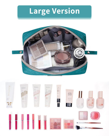 Narwey organizador cosméticos viaje teal, bolsillos eficientes para productos esenciales.