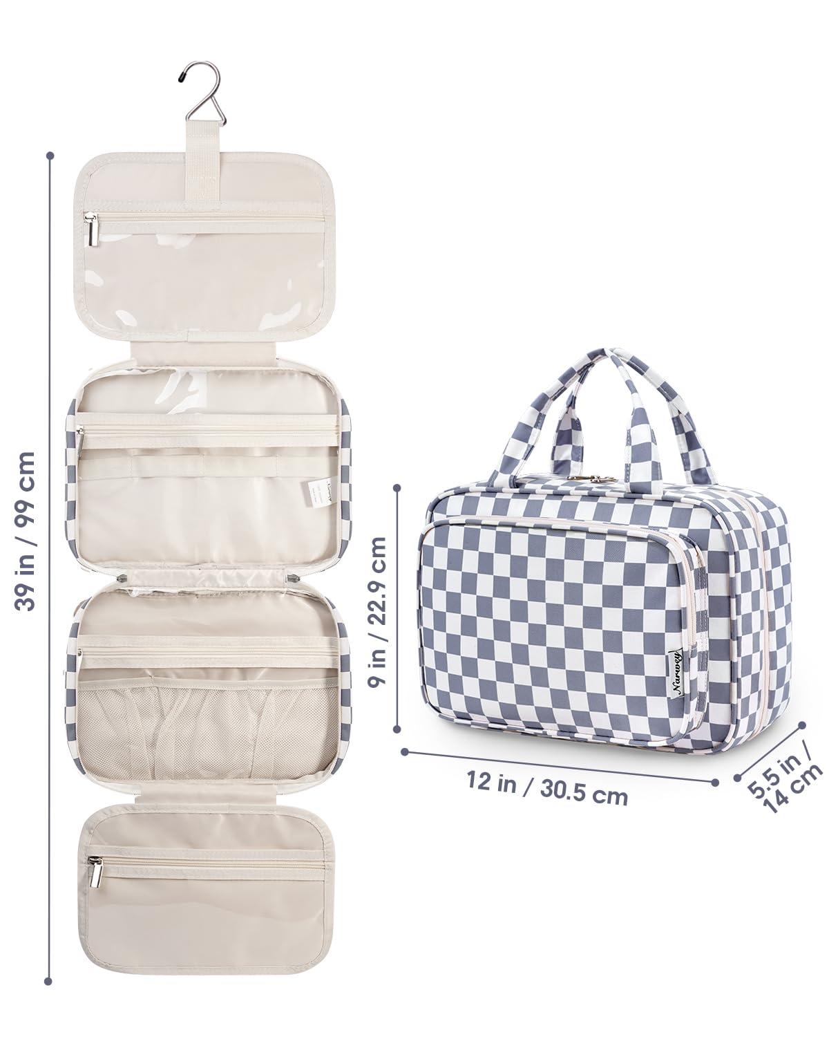 Narwey tamaño grande 30.5x22x13 cm, capacidad para básicos de viaje.