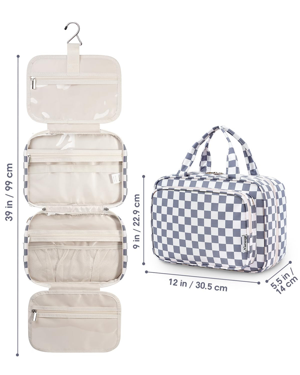 Narwey tamaño grande 30.5x22x13 cm, capacidad para básicos de viaje.