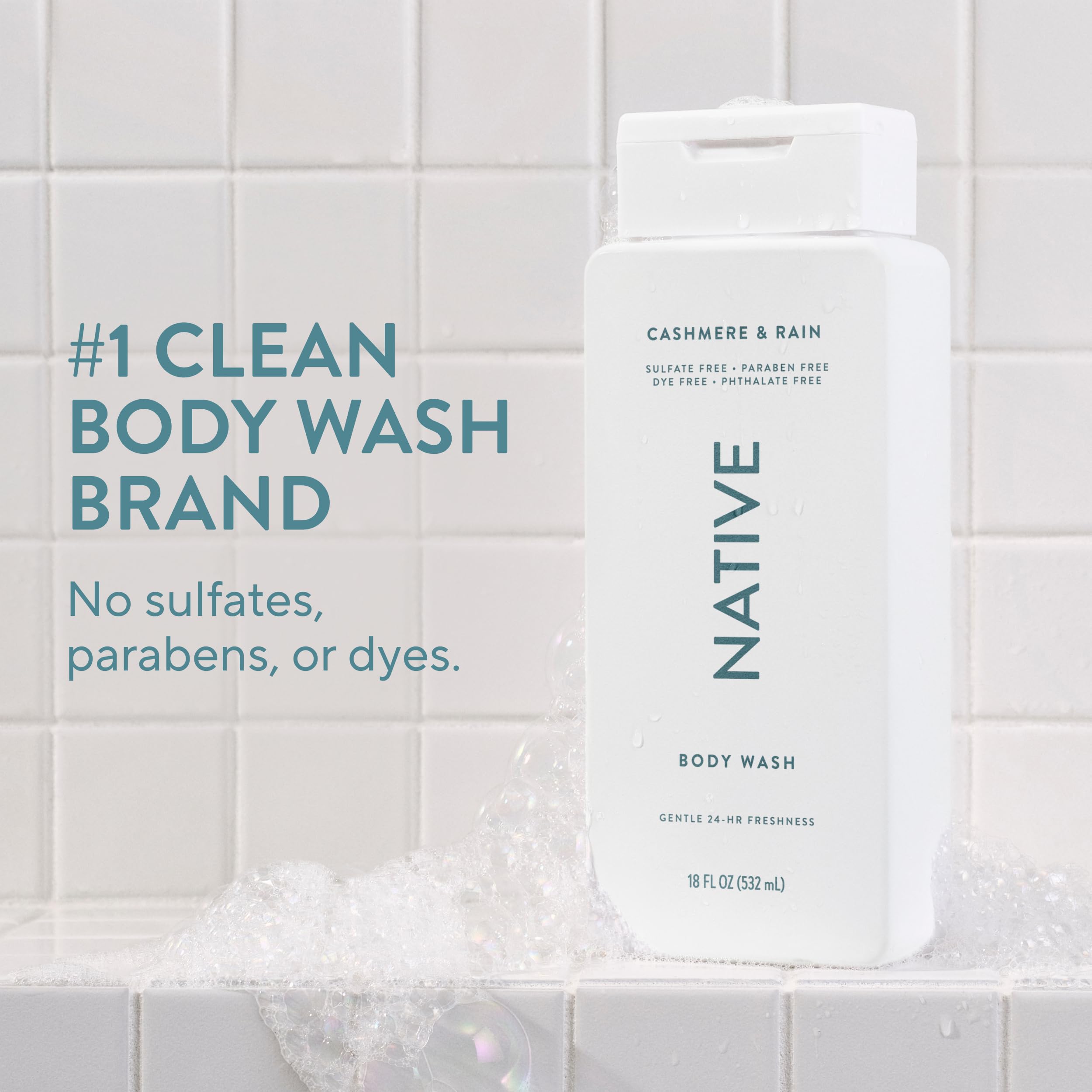 Native Body Wash usa ingredientes naturales para una limpieza suave sin irritantes.