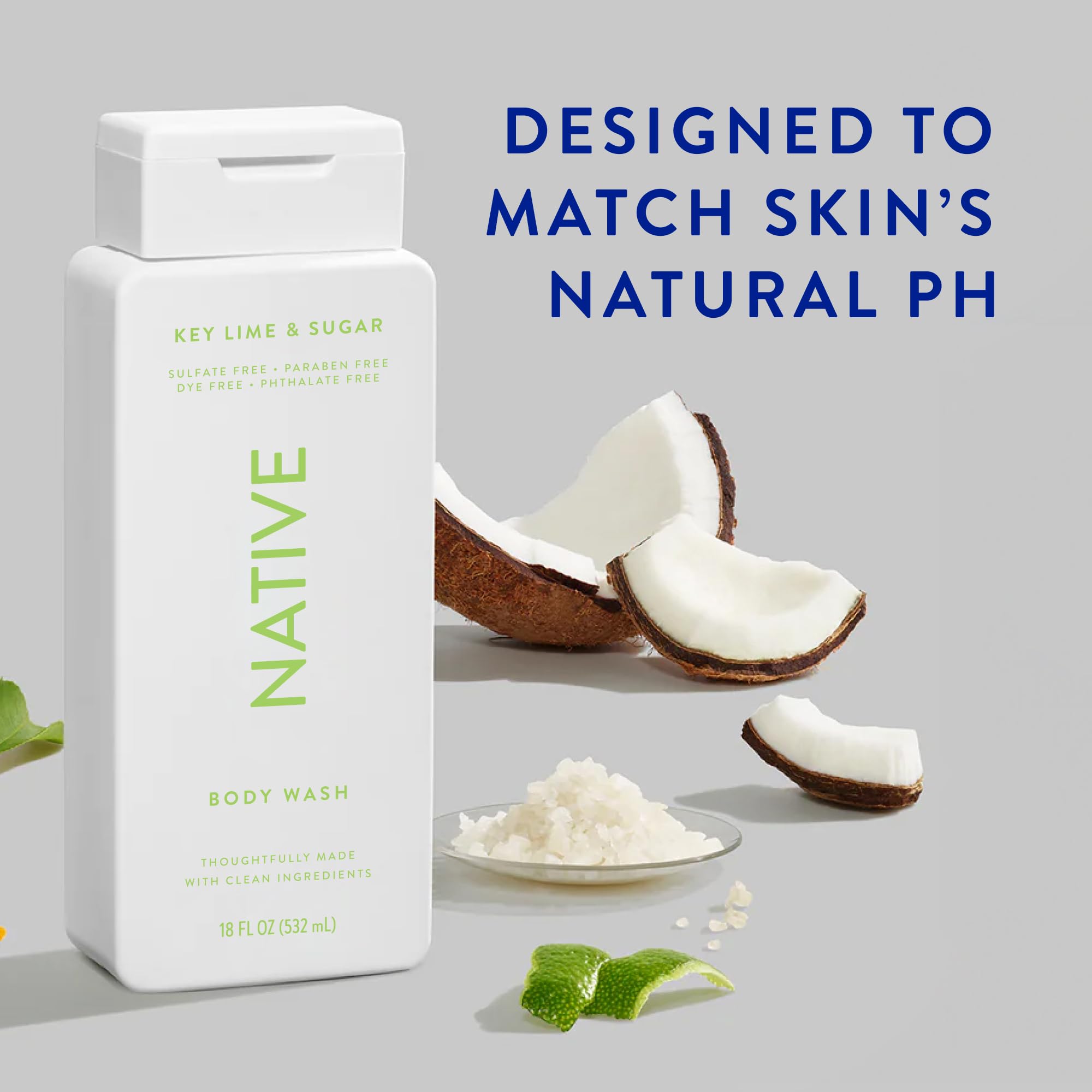 Native Body Wash Key Lime & Sugar creates a rich lather for hydrated skin