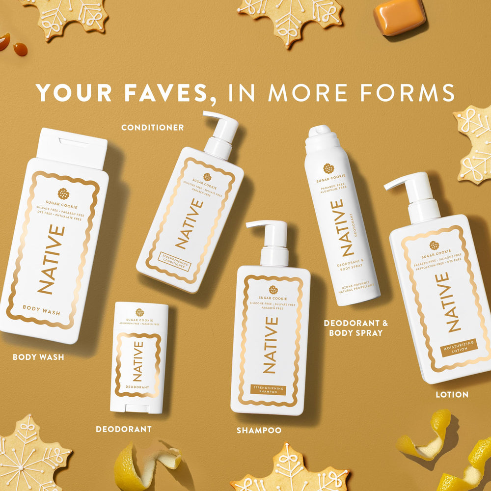 Native body wash bottle communicates a skin-friendly, pH-balanced formula.