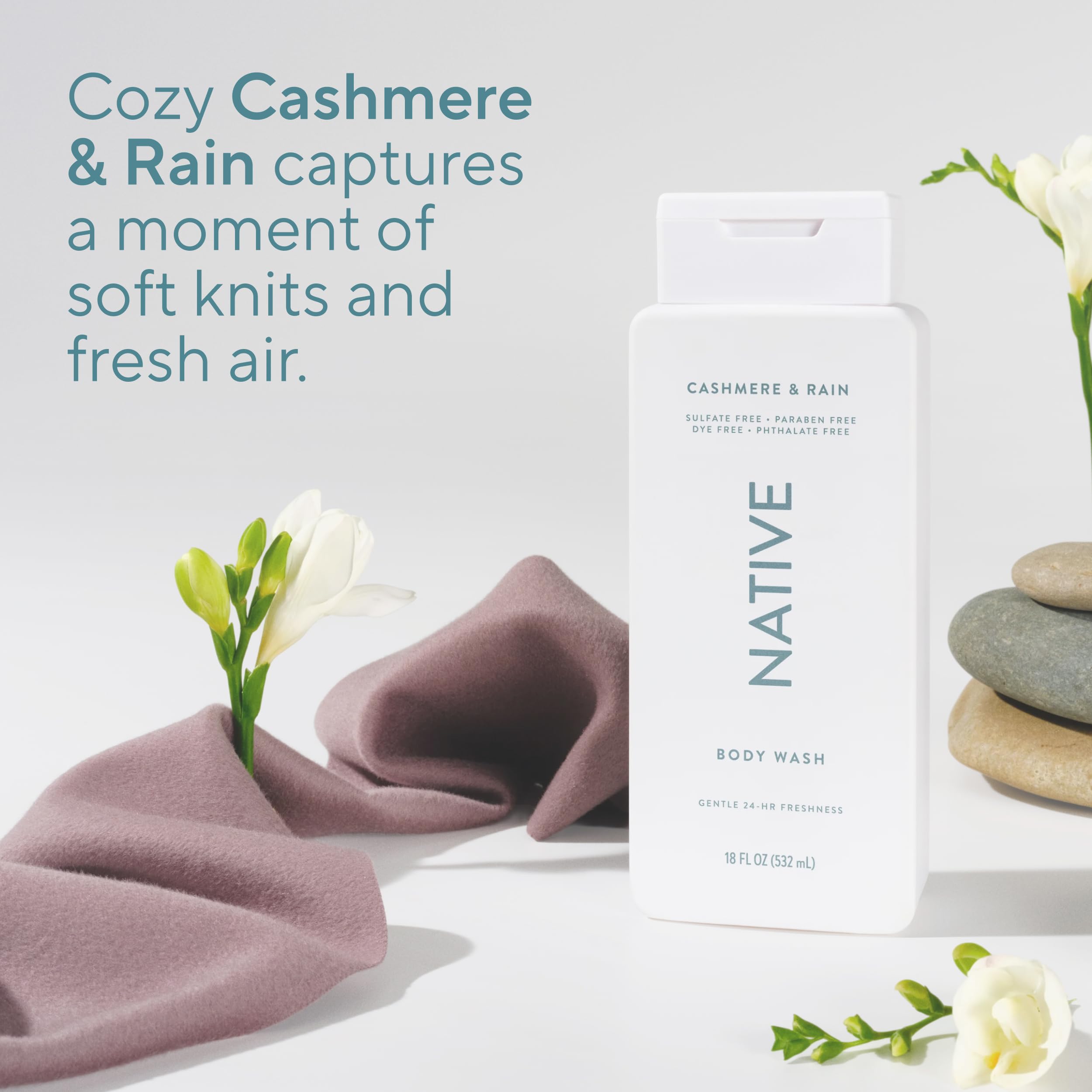 Native Body Wash libre de sulfatos, parabenos y colorantes para piel sensible.