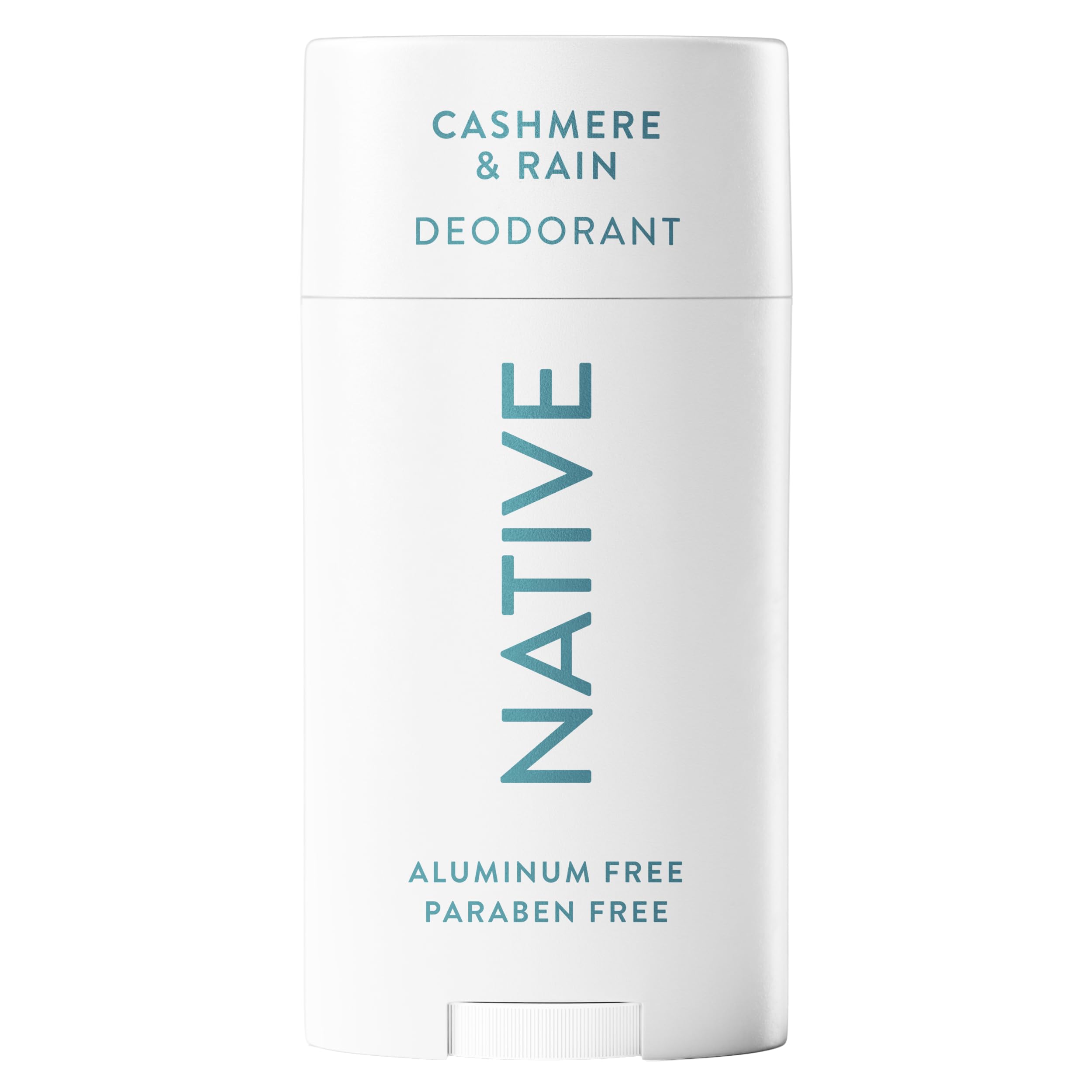 Native Cashmere & Rain deodorant bottle shows a clean, aluminum-free formula for long-lasting freshness.