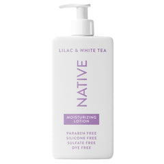 Native crema corporal en botella, ofrece hidratación suave para piel seca.