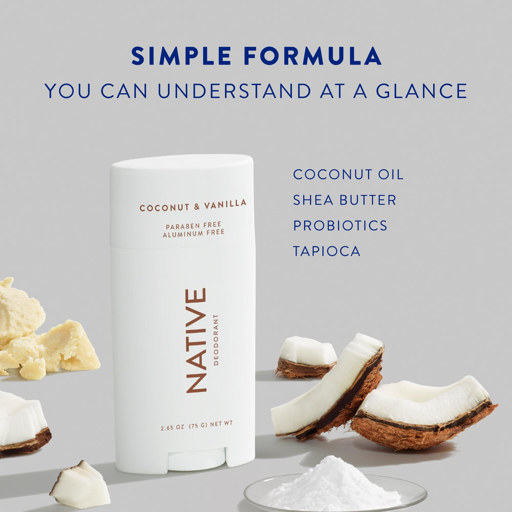 Native Desodorante Clásico, ingredientes naturales como bicarbonato y coco para frescura diaria