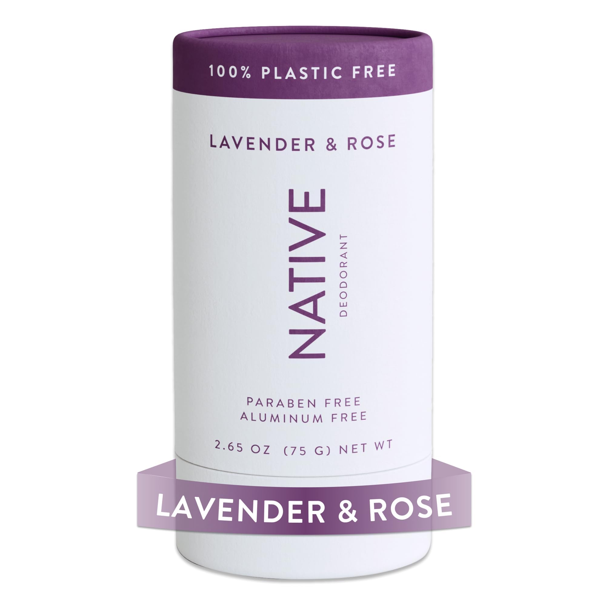 Desodorante Native sin plástico, aroma lavanda-rosa para uso diario y frescura.