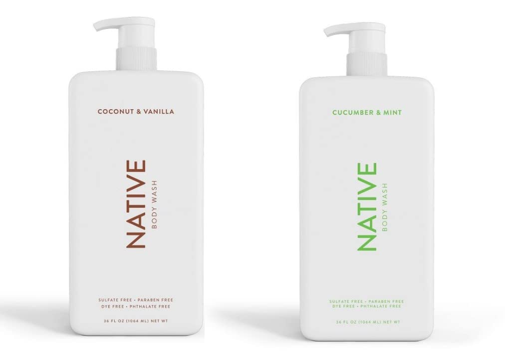 Gel de ducha Native Coco-Vainilla, botella con dispensador para uso diario suave.