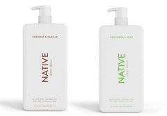 Gel de ducha Native Coco-Vainilla, botella con dispensador para uso diario suave.