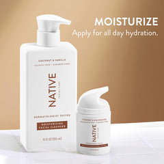 Native hidratante diario, absorción rápida para preparar la piel para el maquillaje.