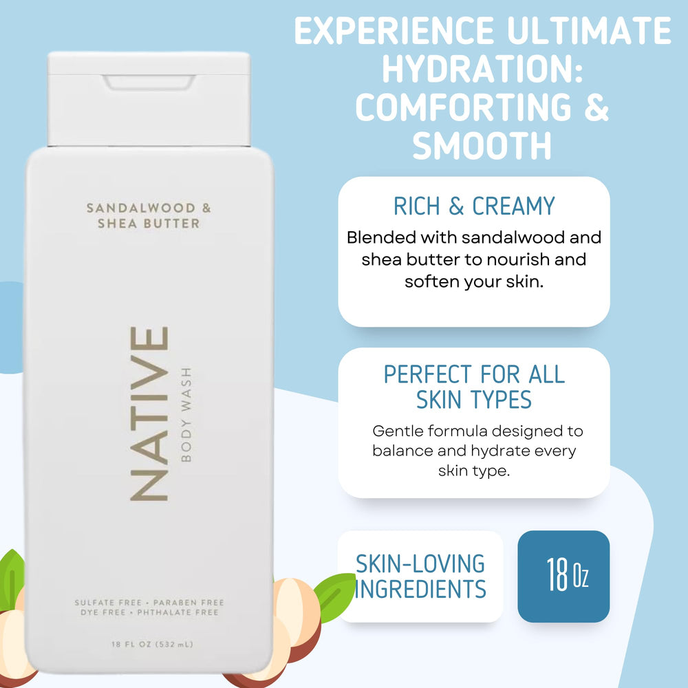 Native lavado corporal aroma sándalo y manteca de karité, hidratación suave