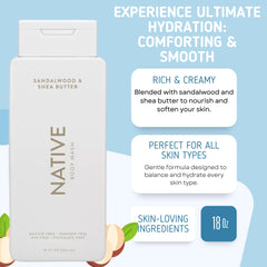Native lavado corporal aroma sándalo y manteca de karité, hidratación suave