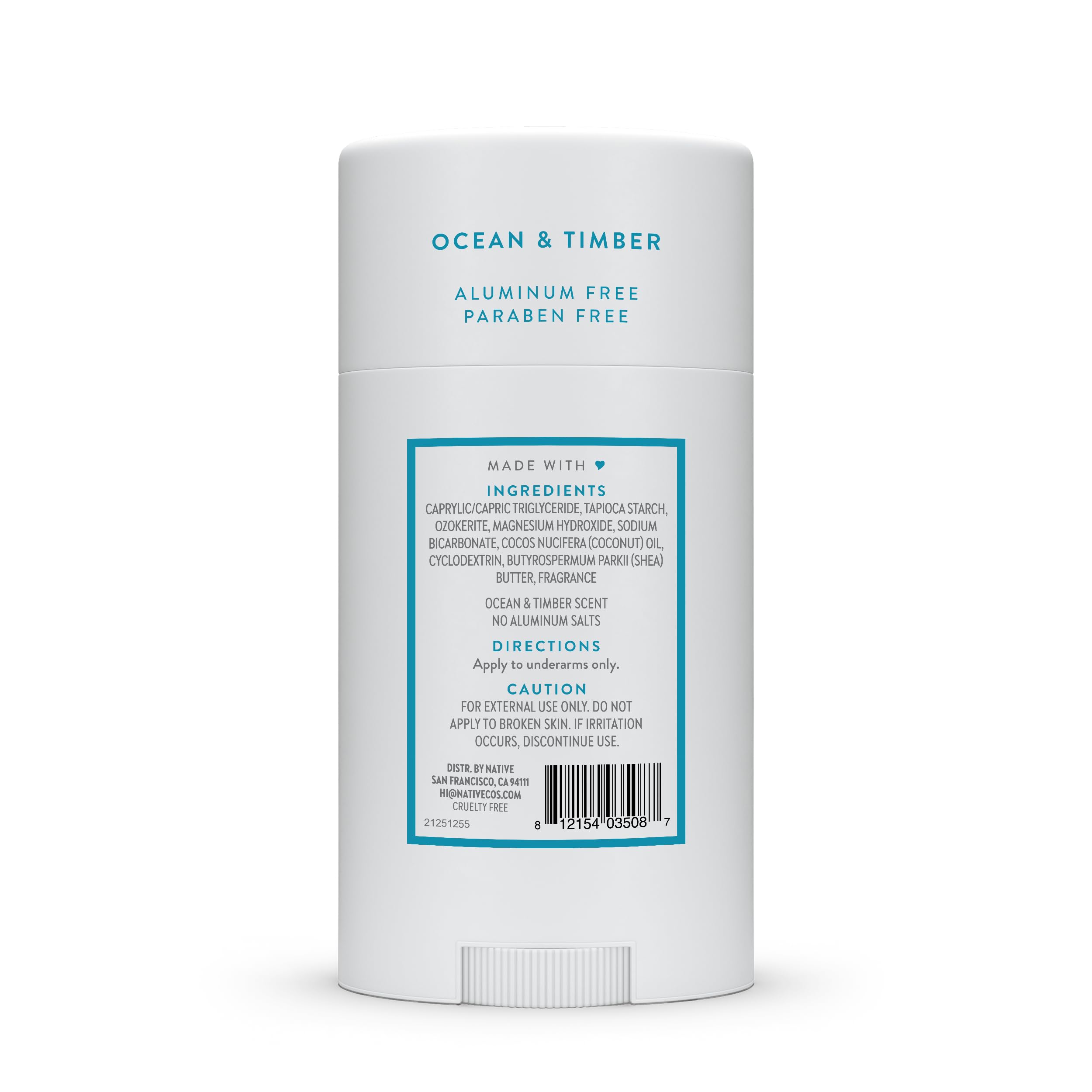 Native Ocean & Timber no-residue promise shown on clean skin test.