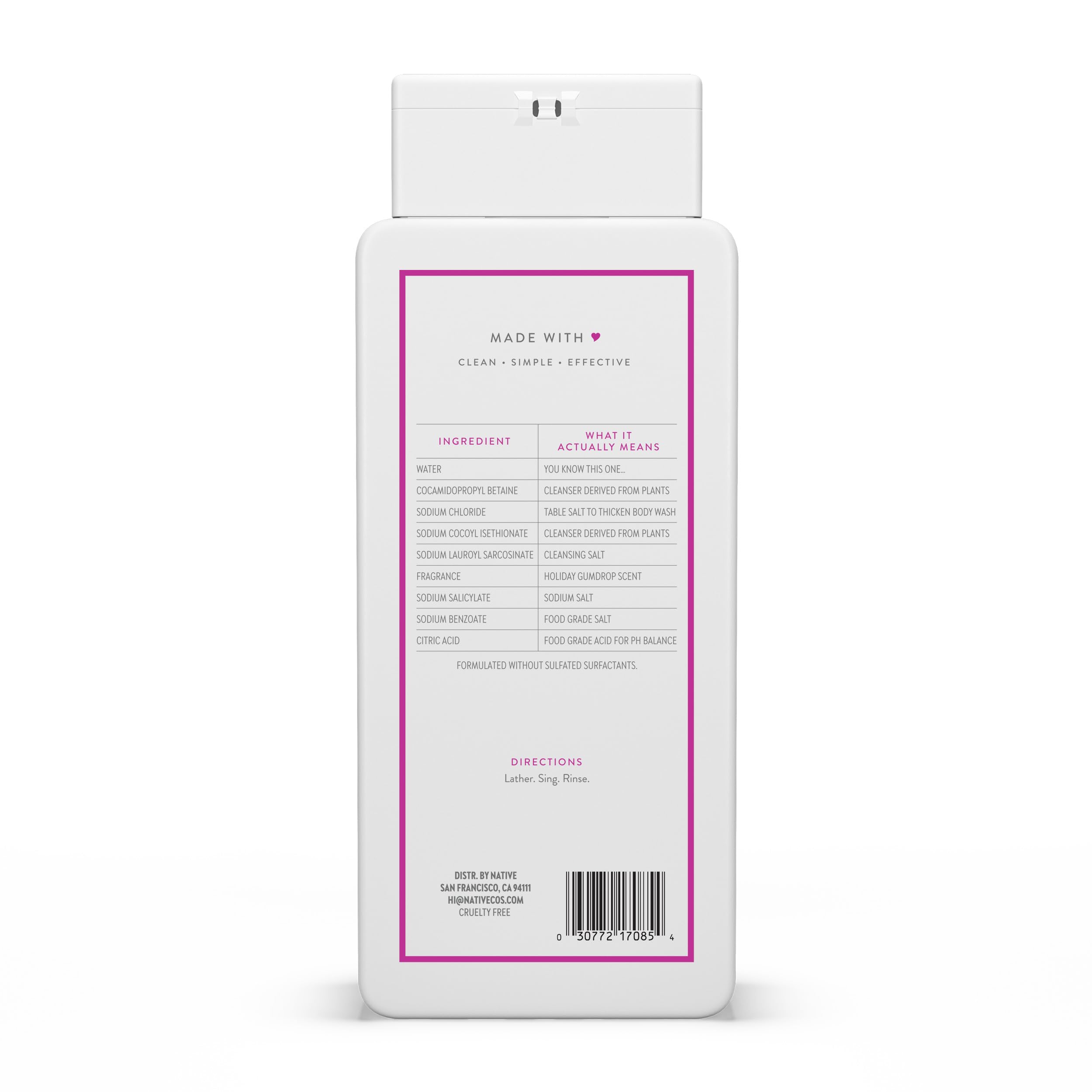 Presentación 18 oz de Native Jabon Cuerpo Navidad: envase práctico.