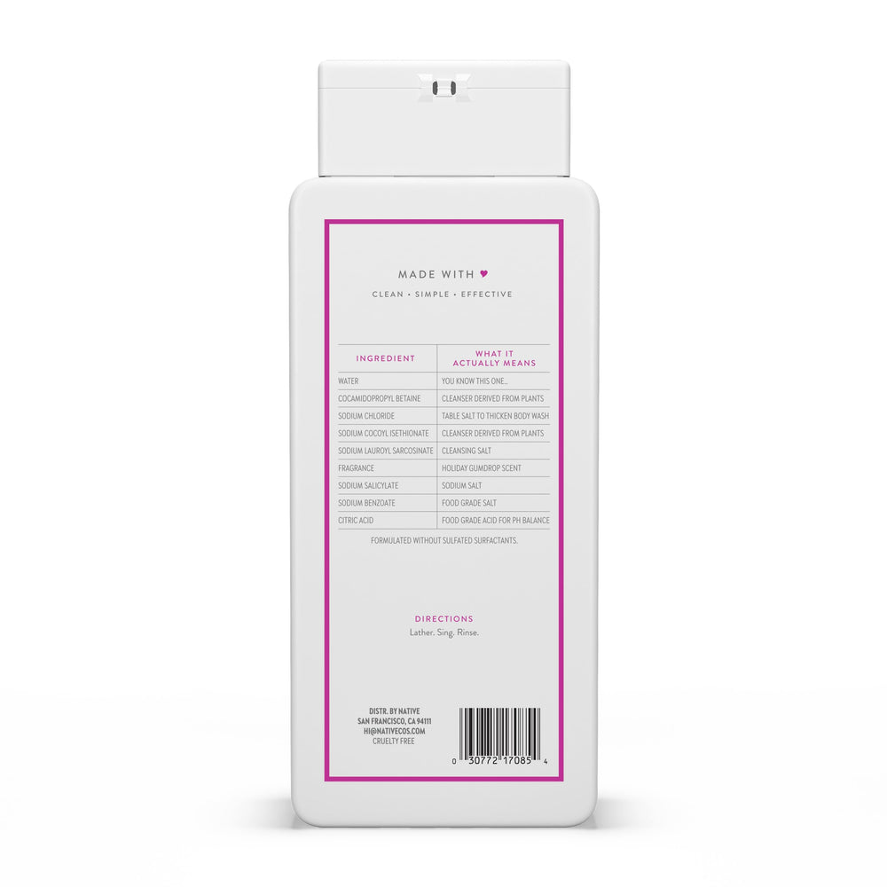 Presentación 18 oz de Native Jabon Cuerpo Navidad: envase práctico.