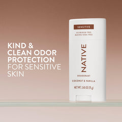 Native Sensitive Desodorante envase posterior, empaque ergonómico para agarre cómodo