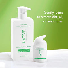 Native limpiador facial sensible con aloe y Vitamina B3 para piel hidratada.