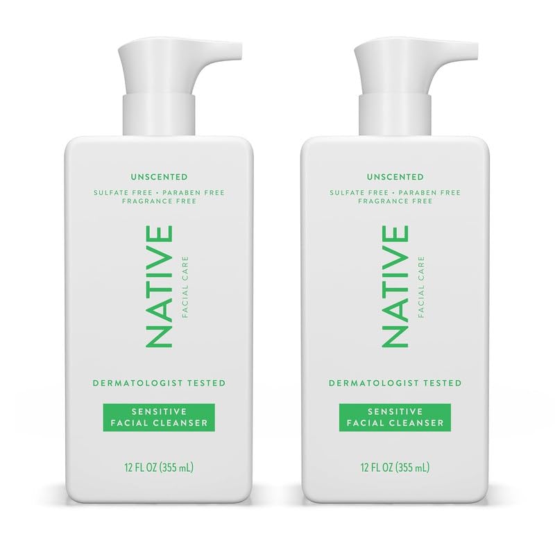 Native limpiador facial sensible con botella de 12 onzas para una limpieza suave.