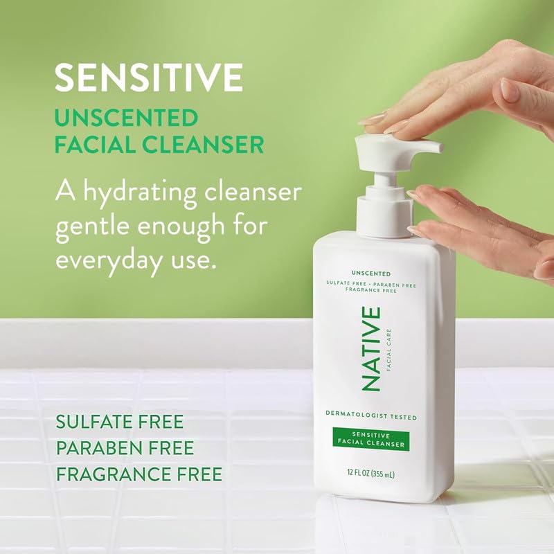 Native limpiador facial sensible con textura suave para piel delicada.