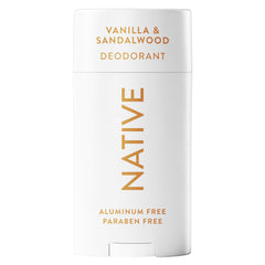 Native Vanilla and Sandalwood deodorant stick showing protection and fragrance