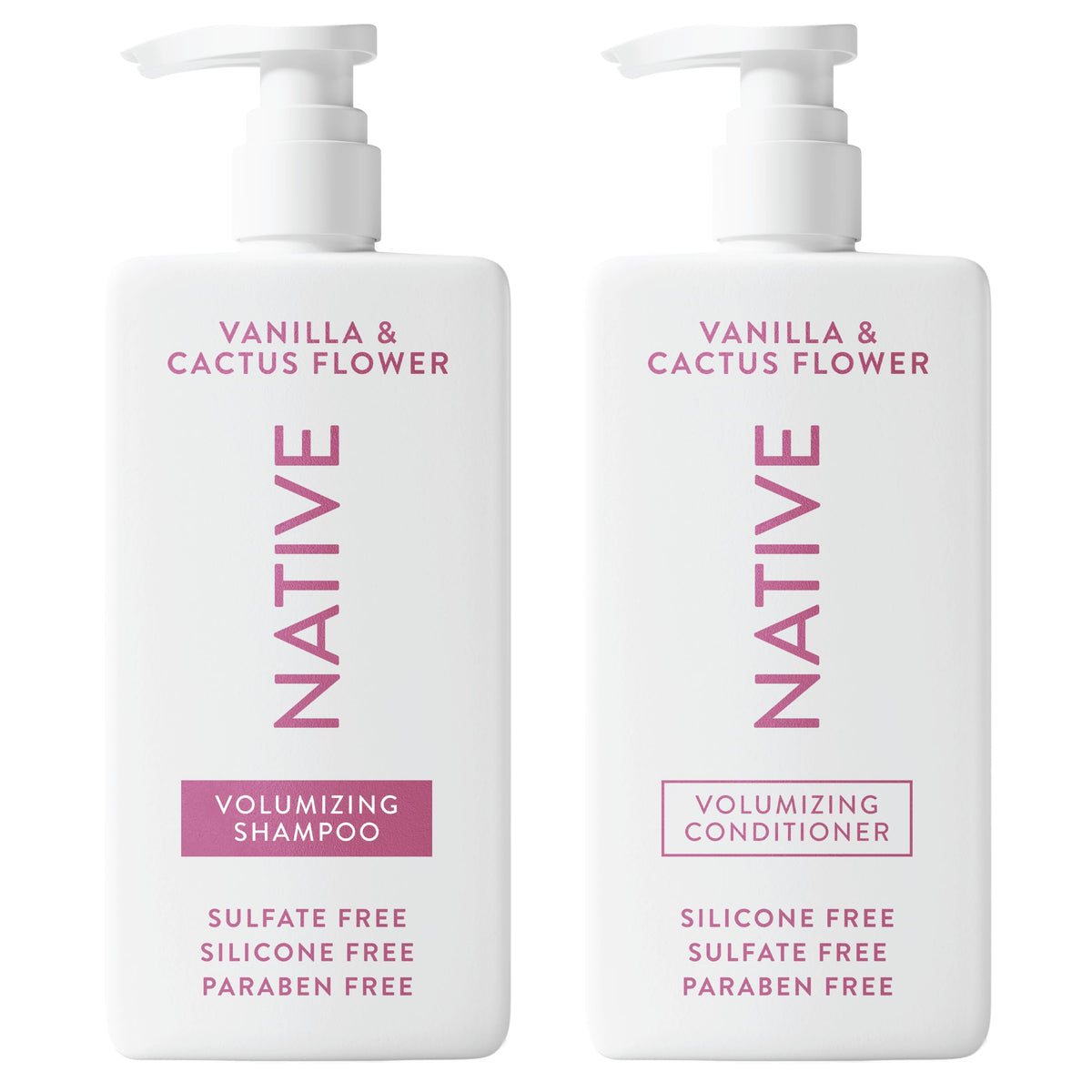 Native Shampoing 2-en-1 vanille et fleur de cactus, deux bouteilles pour cheveux faciles à coiffer