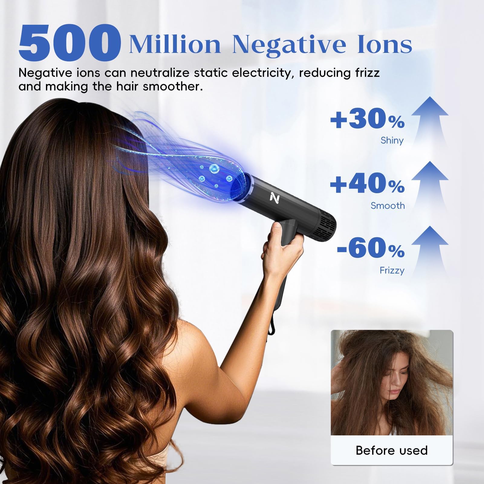 Natrial secador iónico a 110000 RPM acelera el secado cuidando el cabello.