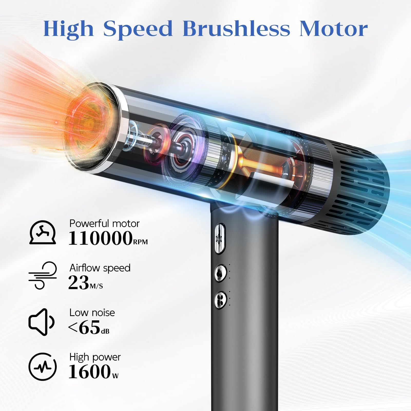 Natrial secador iónico de 1600 W ofrece potencia para secado rápido.