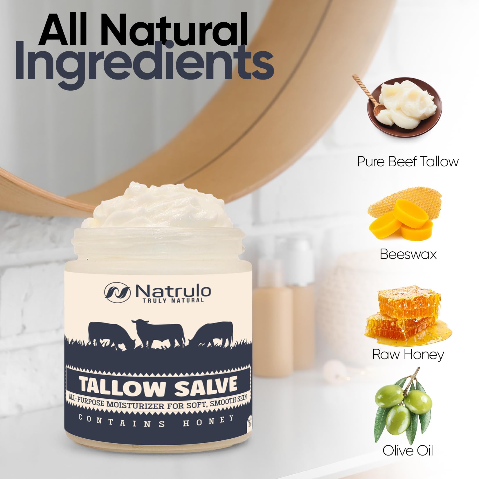 Natrulo bálsamo de sebo de res, aroma natural para relajación diaria.