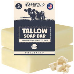 Jabón de sebo de res Natrulo, barra sin fragancia para piel sensible.