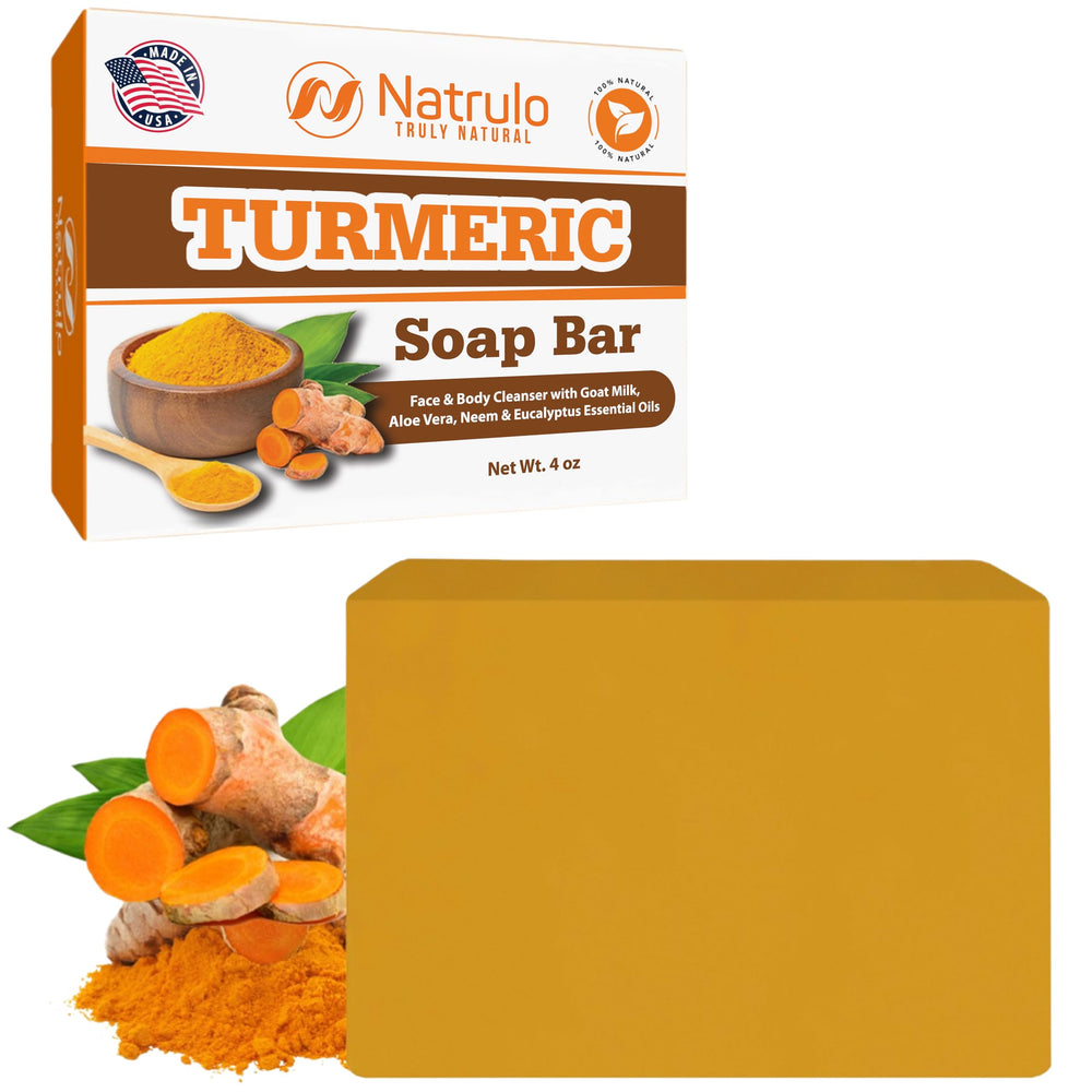Jabón de cúrcuma Natrulo para cara y cuerpo con tono más uniforme.