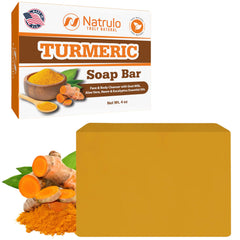 Jabón de cúrcuma Natrulo para cara y cuerpo con tono más uniforme.