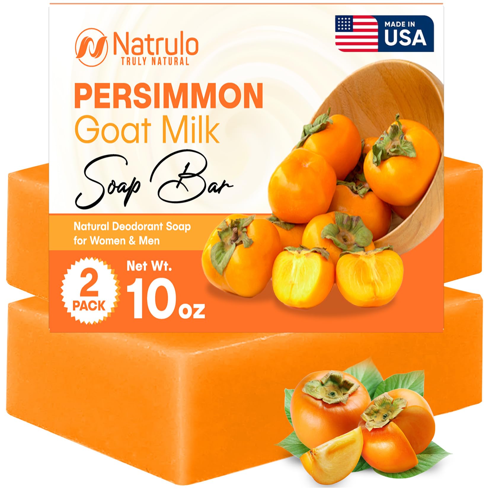 Natrulo Persimmon Barra Jabón - control de olores para el cuerpo, frescura duradera.