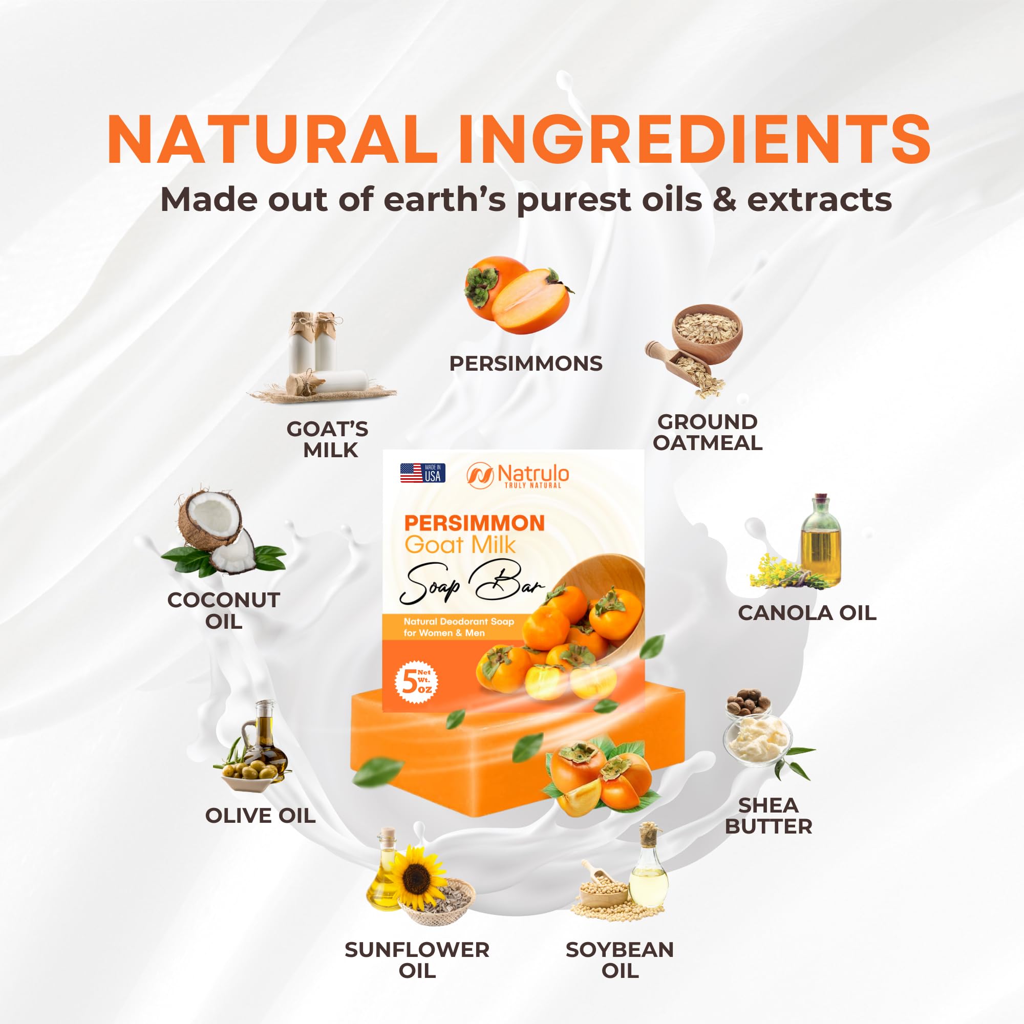 Jabon persimon Natrulo, aroma natural y limpieza suave para uso diario.