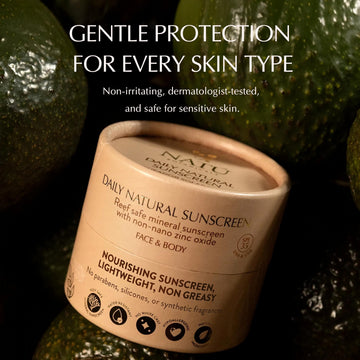 NATÚ BOTANICALS fórmula reef safe para piel sensible y ecosistemas marinos.