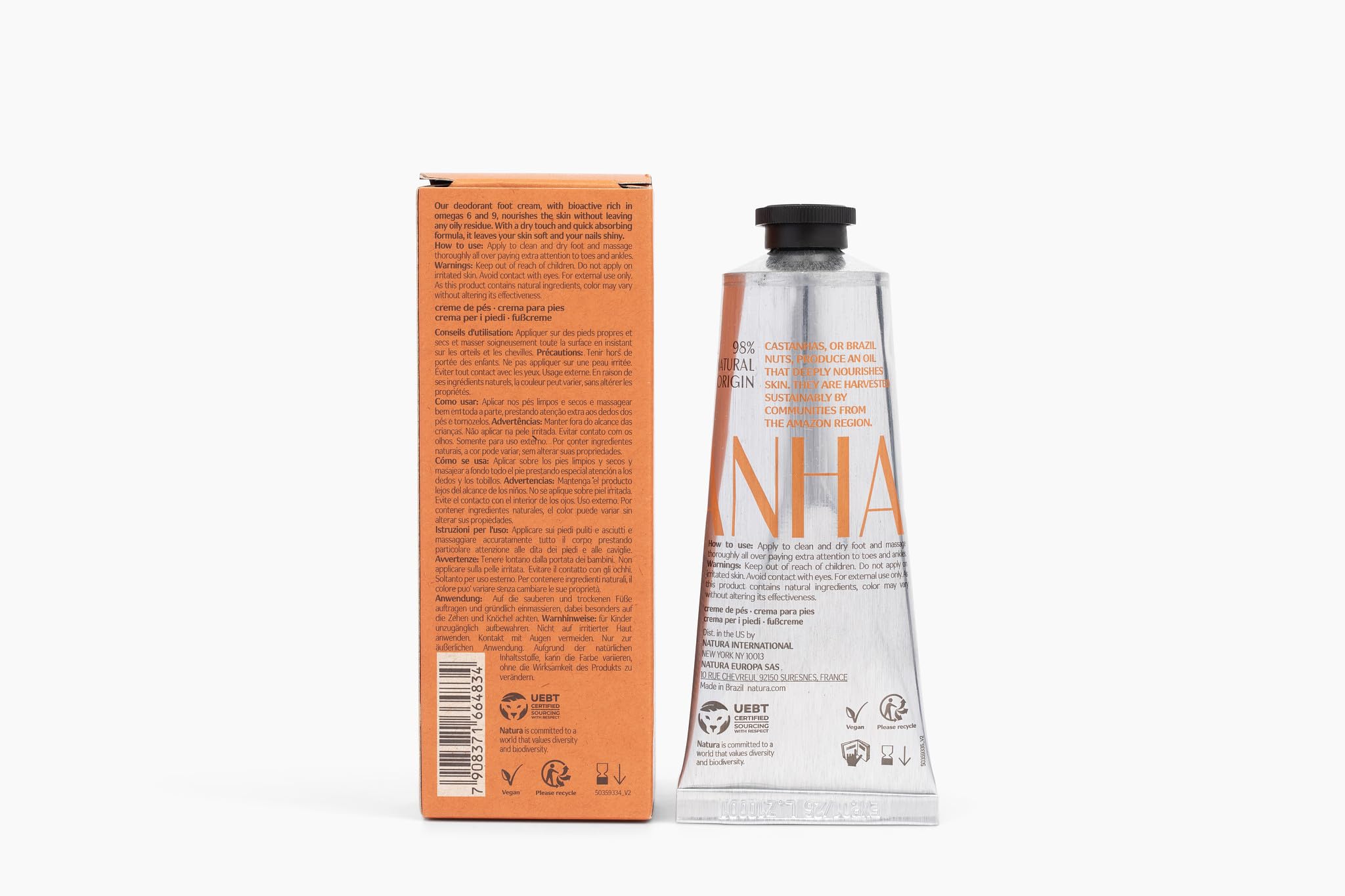 Natura aceite-castana-brasilena: nutrición profunda para talones agrietados.