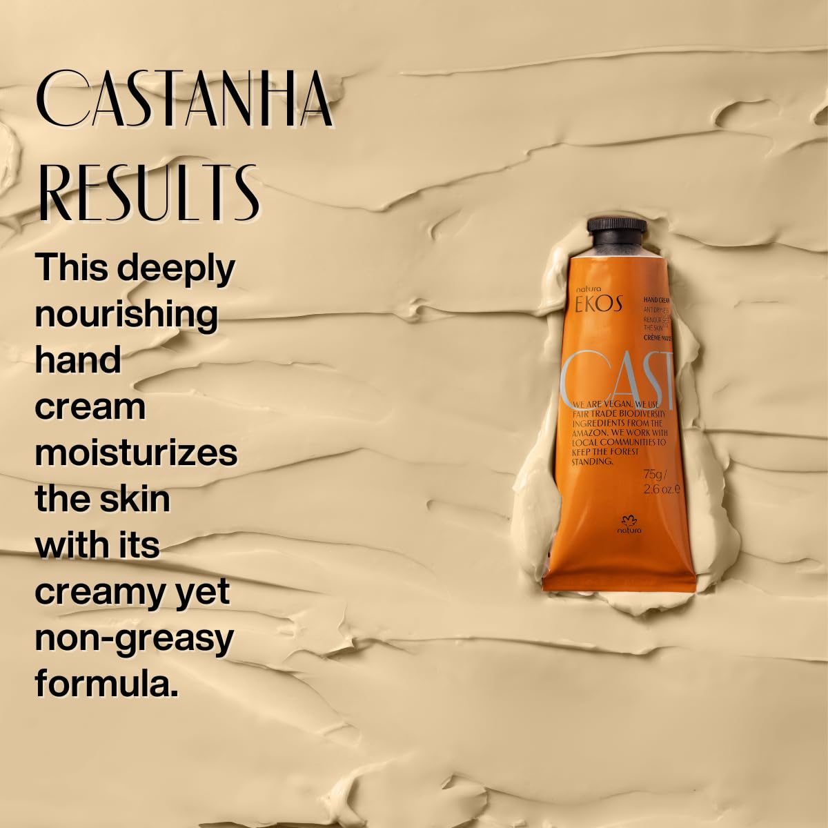 Natura Castanha crema de manos, hidratación 24 horas para piel seca.