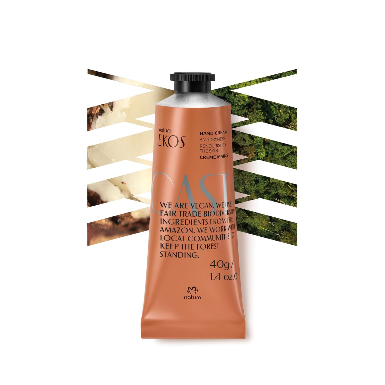 Natura Castanha crema de manos tamaño viaje, hidratación duradera para uso diario.