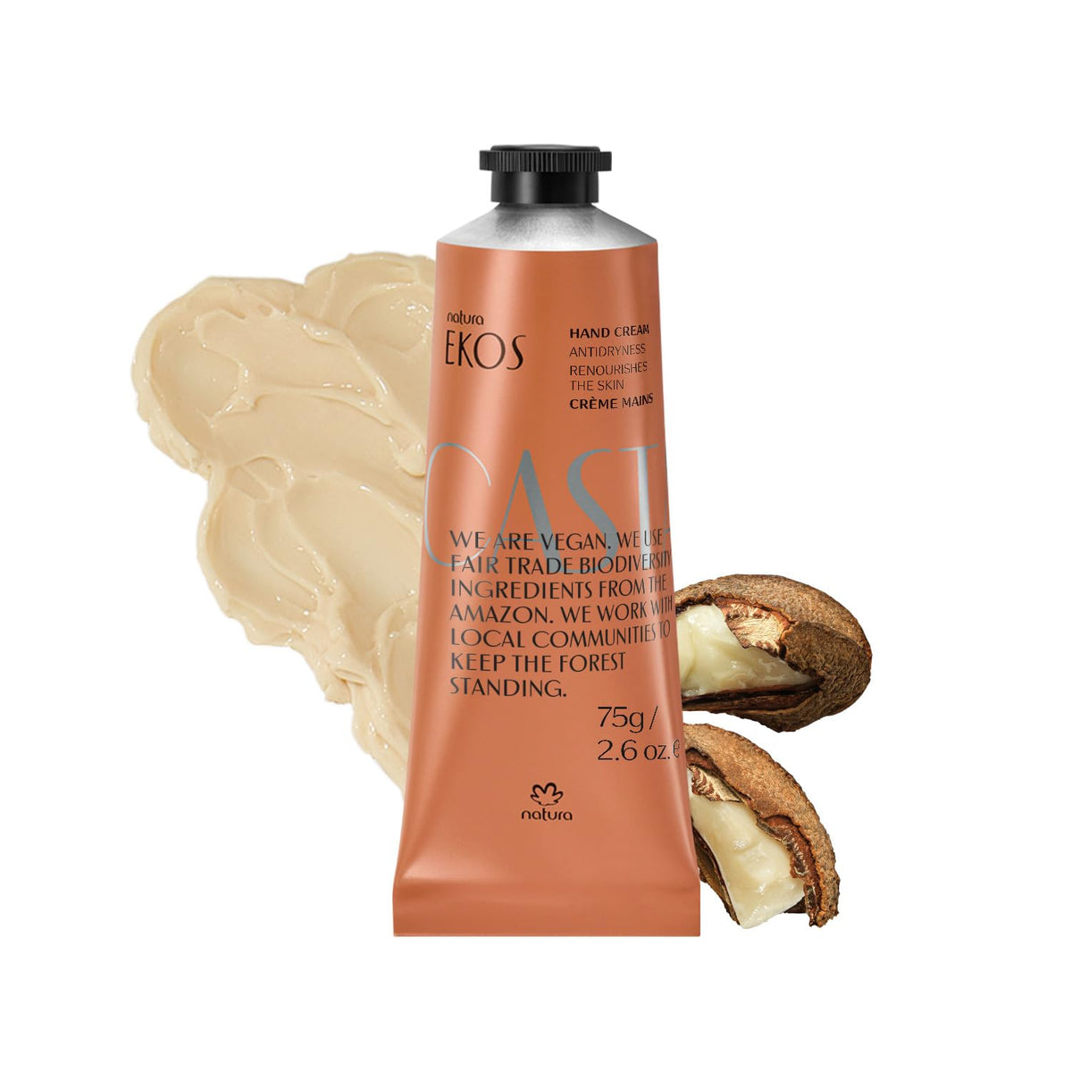 Natura Crema de Manos Castanha en botella de 75 g para hidratación duradera.